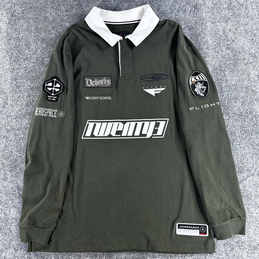 Nike Air Jordan Essentials Long Sleeve Rugby Shirt Green HF9323-325 Men's Sz: L